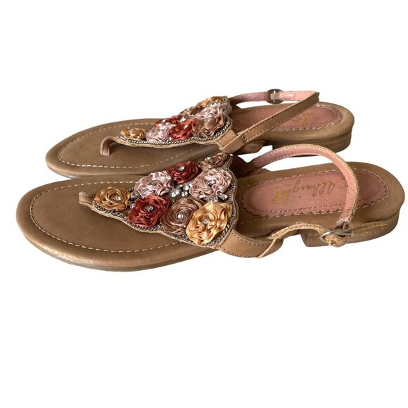 Anthropologie Miss Albright Floral Leather Sandals Sz 6 Boho Elegant Neutral - Picture 3 of 7